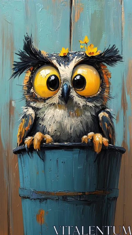 Charming Owl in a Bucket AI Image