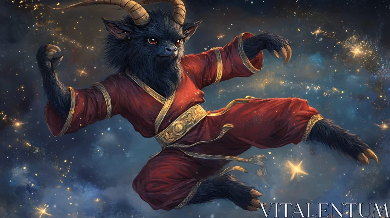 AI ART Celestial Goat Leaping Through Starry Skies