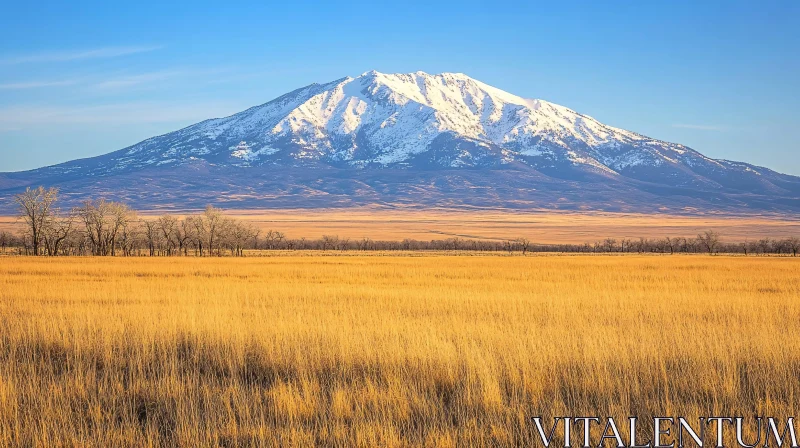 Majestic Mountain and Golden Field Scenery AI Image