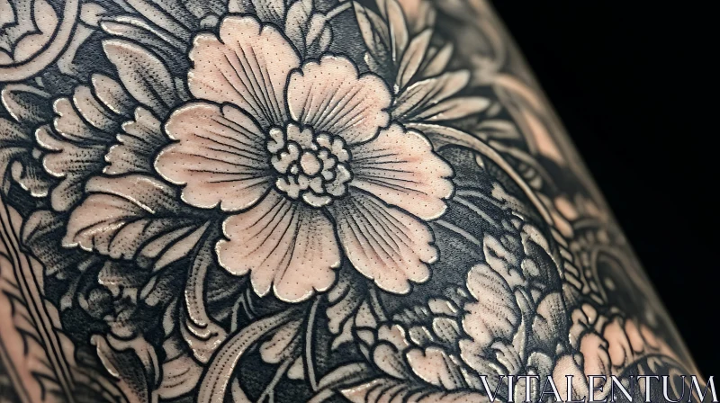 Intricate Black and Grey Floral Tattoo AI Image