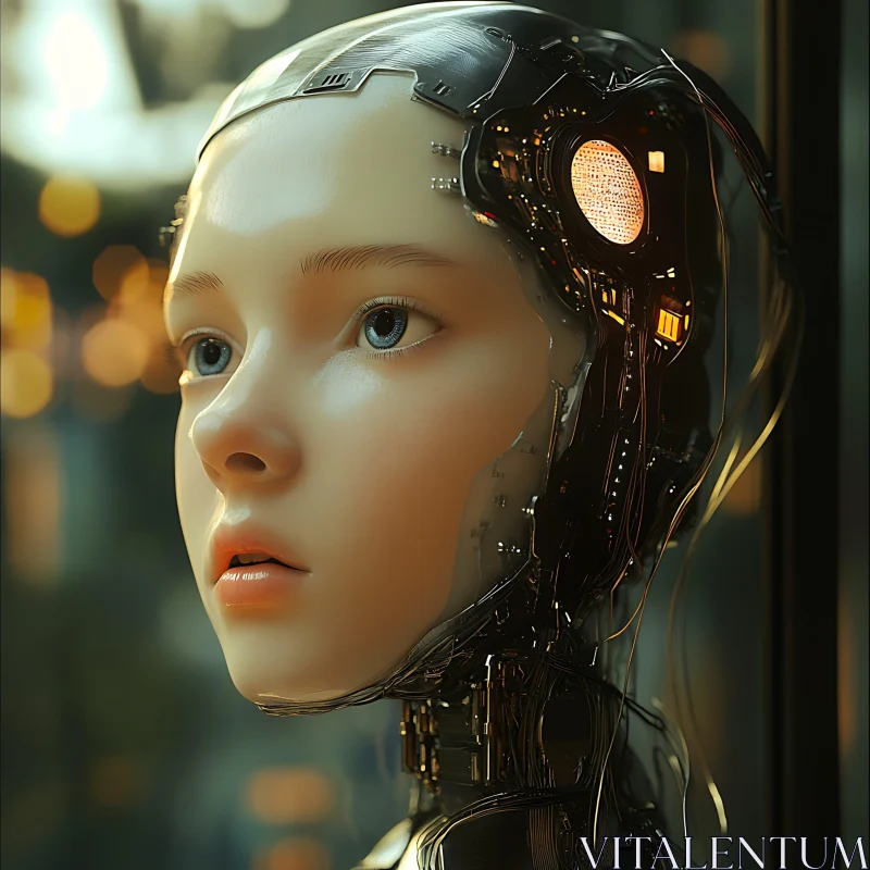 Cyborg with Human-like Features and Intricate Circuitry AI Image