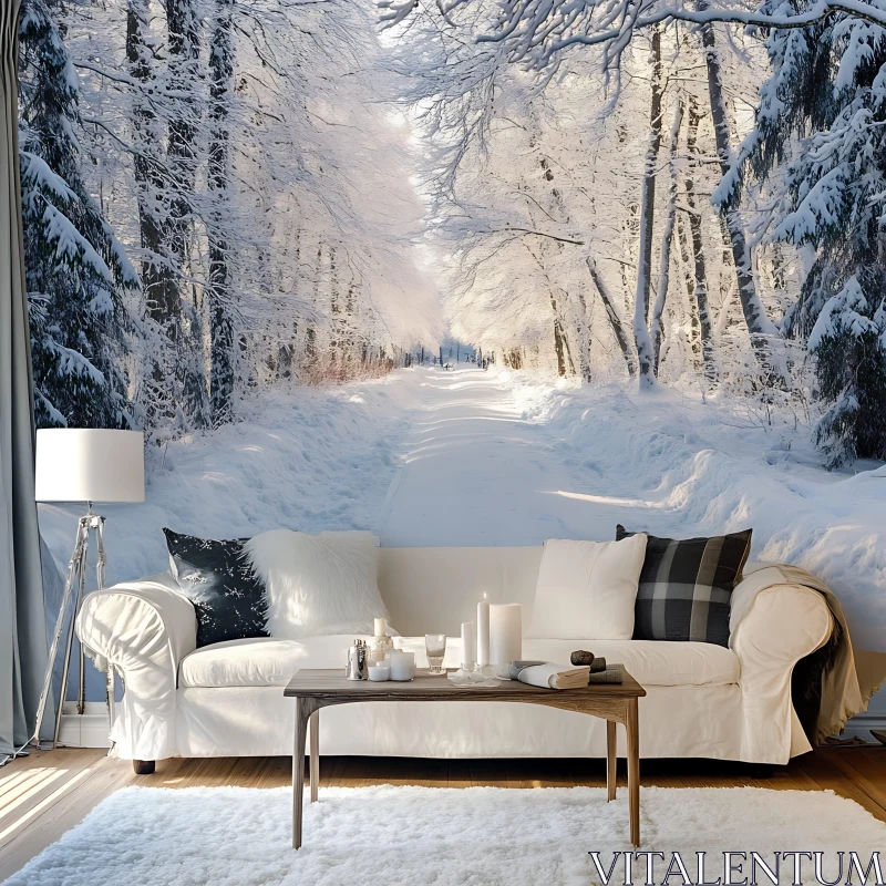 AI ART Snowy Forest Path