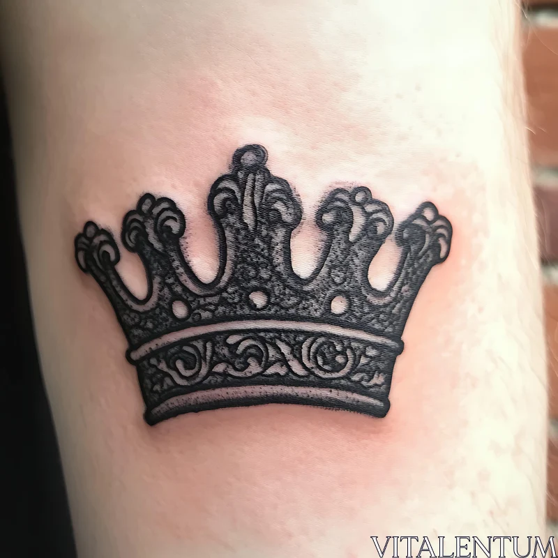 Regal Crown Tattoo in Black Ink AI Image