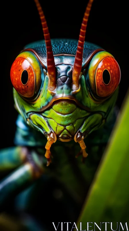 Colorful Grasshopper amidst Shady Leaves: A Sci-Fi Nature Encounter AI Image