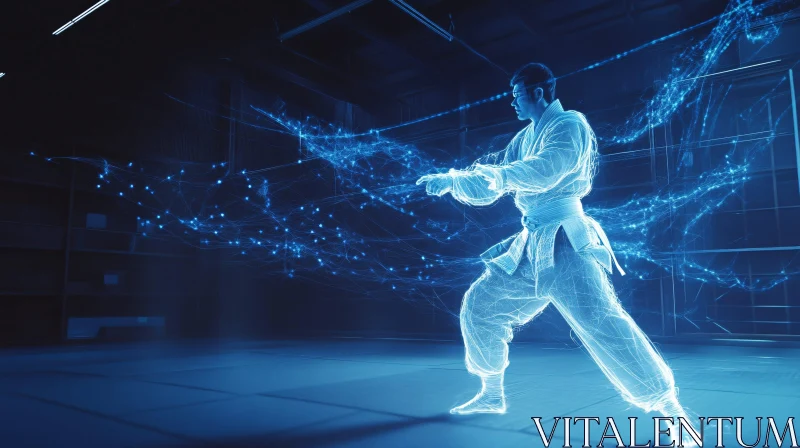 AI ART Glowing Karate Stance with Blue Energy