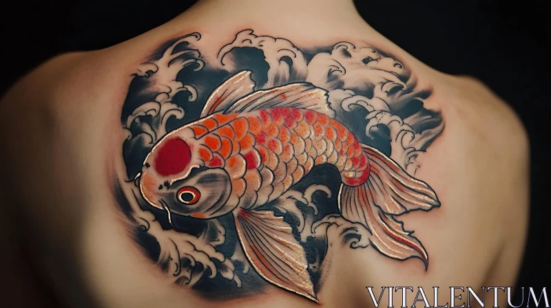 Ornate Koi Fish Tattoo on Person's Back AI Image