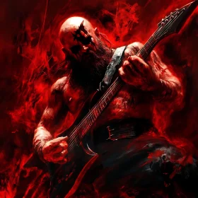 Red Heavy Metal Guitarist Illustration