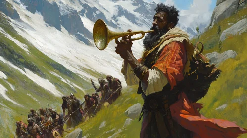 Epic Mountain Journey with Trumpet Call