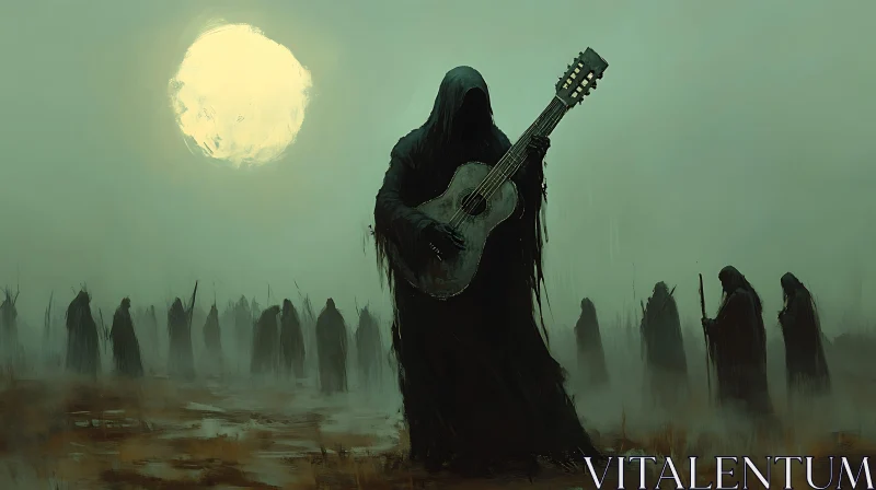 AI ART Hooded Guitarist: A Moonlit Performance