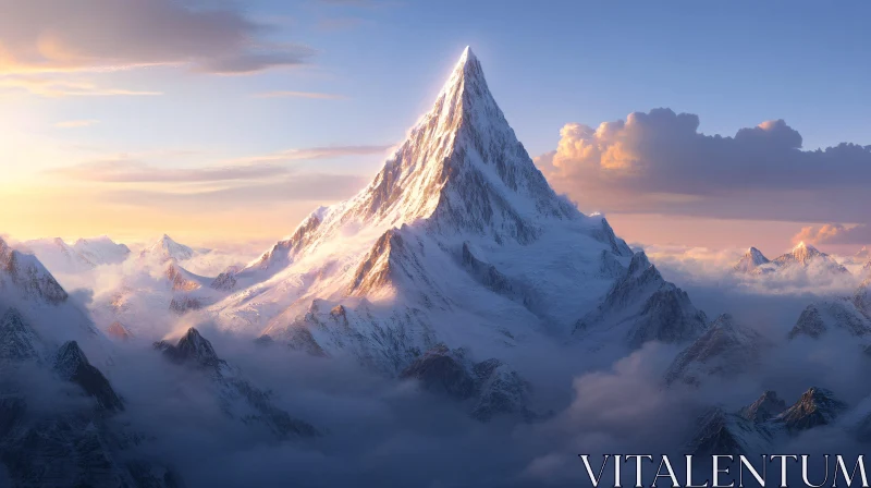 Golden Sunrise Over Misty Mountain Peaks AI Image