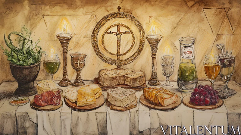 Classic Still Life Painting with Food AI Image