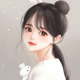 Cute Anime Style Girl with Bunny