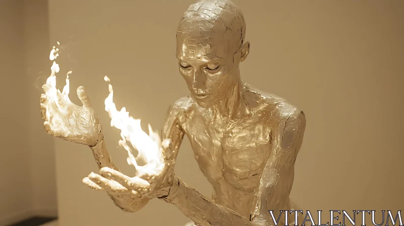 AI ART Figure with Flames Sculpture