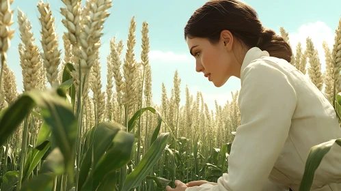 Golden Wheat Field with Woman