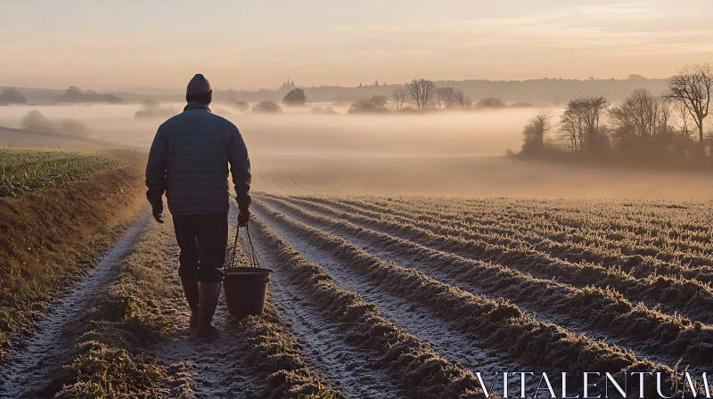 Frosty Field Walk AI Image