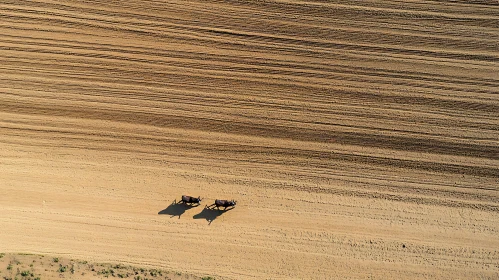 Two Bulls Walking in the Field