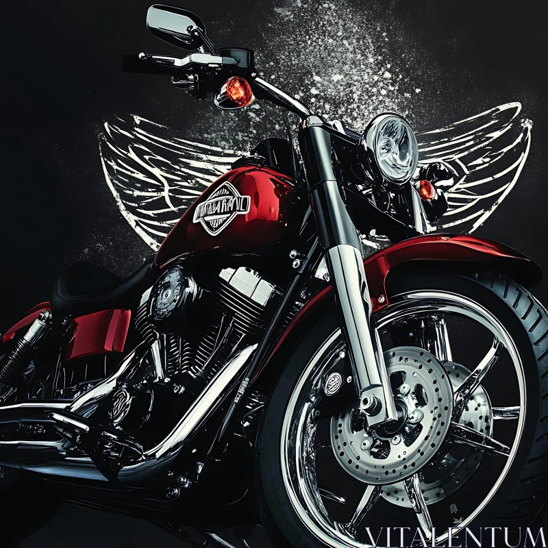 Winged Motorcycle on Black Background AI Image