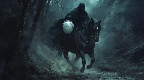 Hooded Rider in Dark Forest