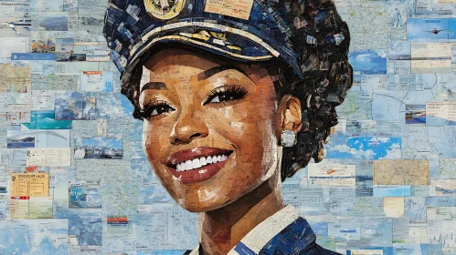 Woman Pilot Collage Art