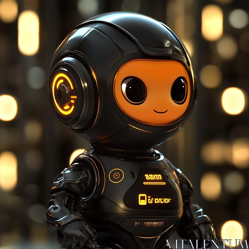 Adorable High-Tech Robot with Glowing Yellow Details AI Image