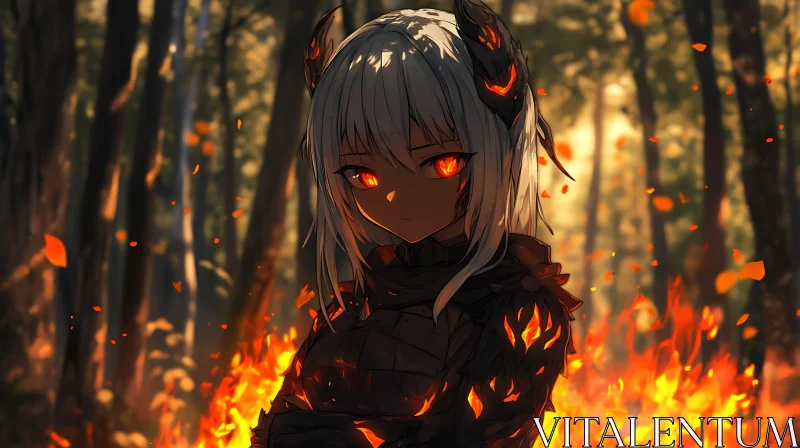 AI ART Anime Girl: Fire and Mystery