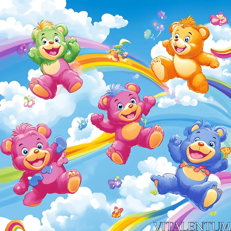 AI ART Colorful Cartoon Bears with Rainbows