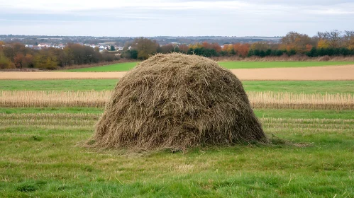 Golden Haystack in Autumn Field