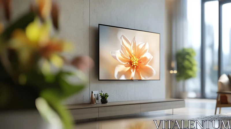 Modern Interior Design with Flower Art TV AI Image