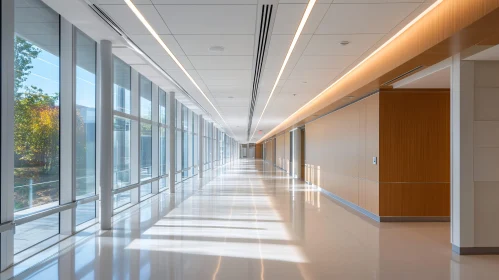 Bright Hallway with Geometric Shadows