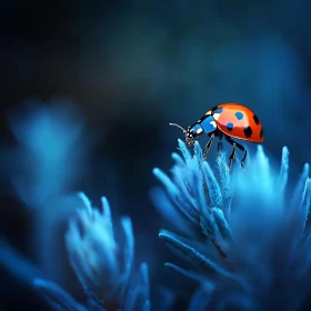 Close-Up of Ladybug on Blue-Tinted Plants