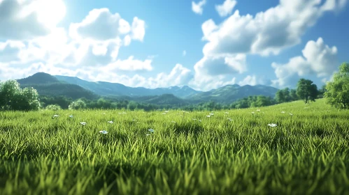 Lush Green Field and Blue Sky View