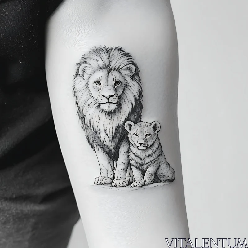 Lion and Cub Tattoo Art AI Image