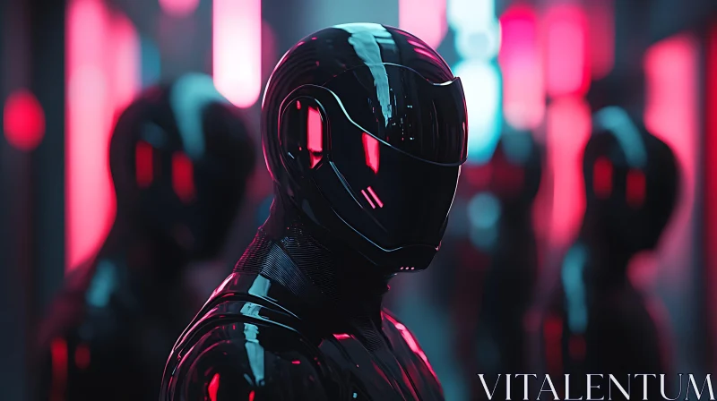 Futuristic Cyborgs Illuminated by Neon Lights AI Image