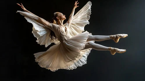 Ballerina's Graceful Leap in White