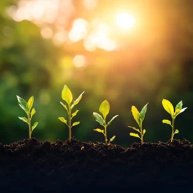 Young Plants Growing Under Sunlight