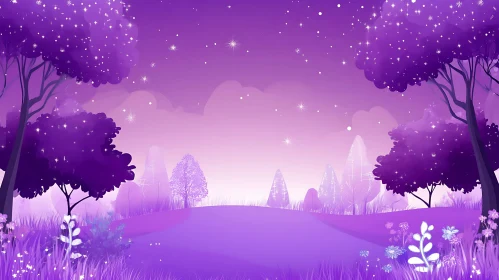 Serene Purple Starry Night Landscape Art