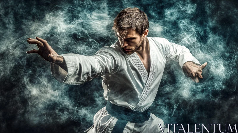 Man Demonstrating Karate Stance AI Image