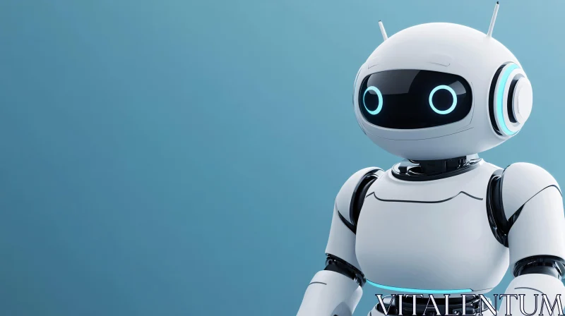 White Robot on Blue Background AI Image