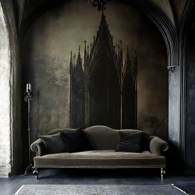 Dark Gothic Room with Sofa