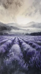 Purple Lavender Field with Mountain View