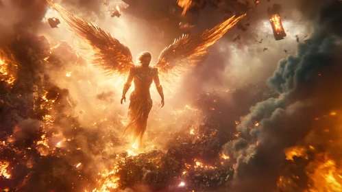 Winged Figure in Fiery Descent