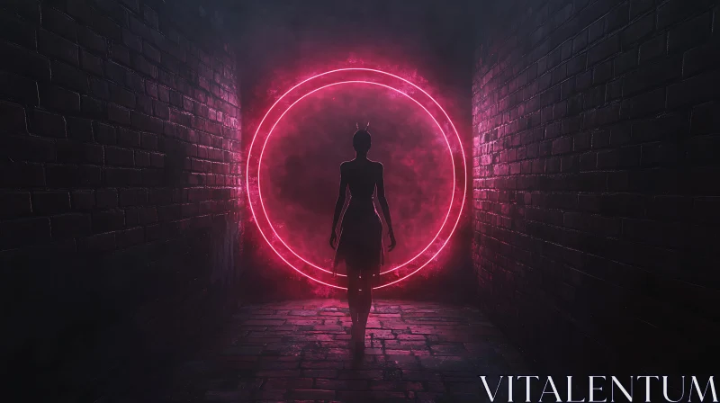 Woman in Neon Circle Tunnel AI Image