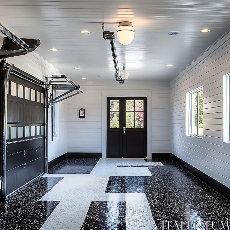 AI ART Sleek Garage Interior with Contrasting Elements