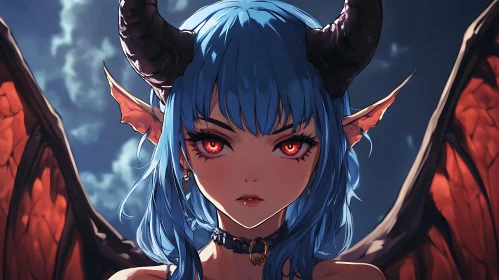 Blue-Haired Demon Anime Character