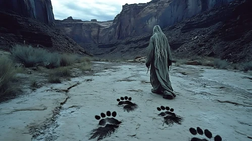 Cloaked Figure Footprints in Canyon