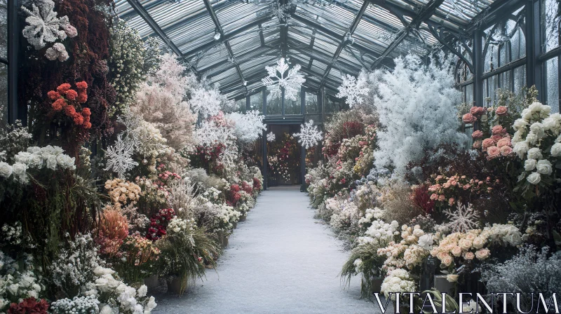 Floral Winter Greenhouse Display AI Image