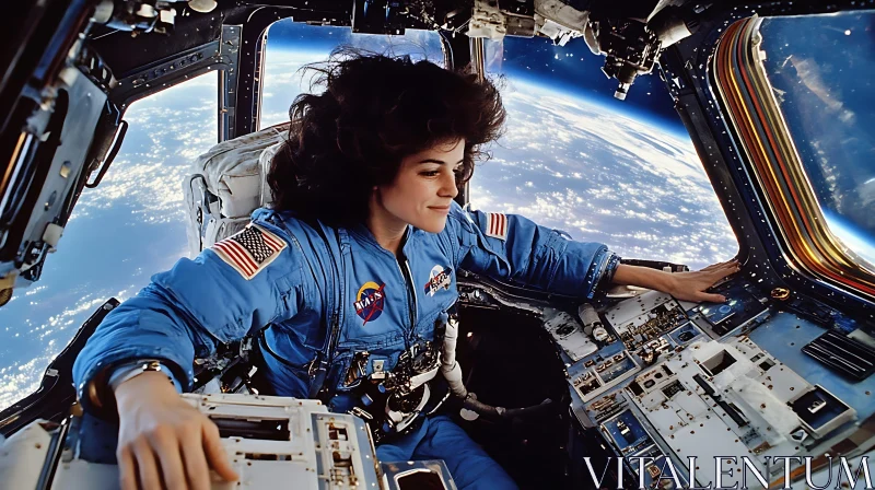 Woman in Spacesuit Overlooking Earth AI Image