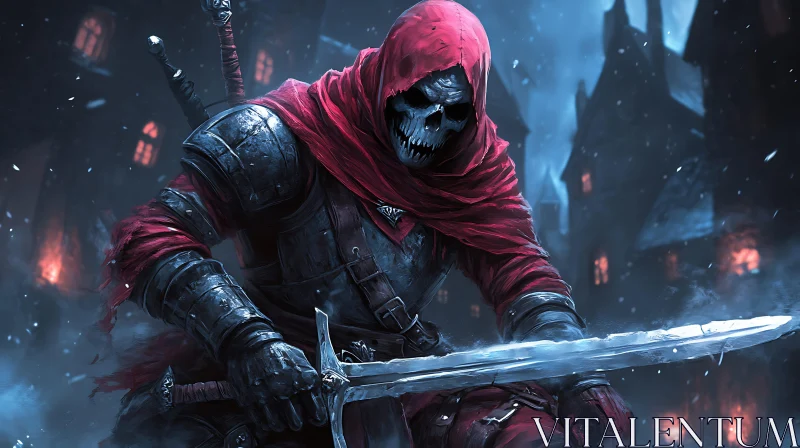 Red Hooded Skeleton Warrior AI Image