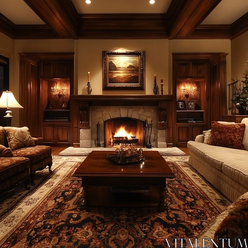 Cozy Fireplace in Traditional Living Room AI Image