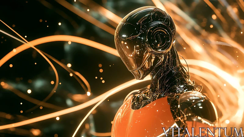 Glossy Cybernetic Figure with Neon Lights AI Image